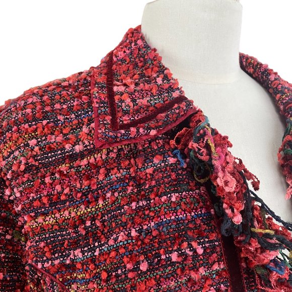 Yak Magik Silk Velvet Whimsigoth Jacket Red Fairy Grunge Fringe Maximalist-L - Picture 4 of 16